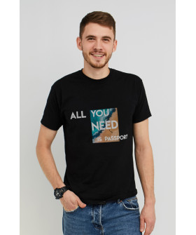 Футболка MEMO мужская черная "All you need is pasport"