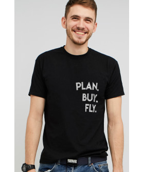 Футболка MEMO мужская черная "Plan.Buy.Fly"