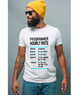 Футболка Ctrl+ мужская белая "Programmer hourly rate"