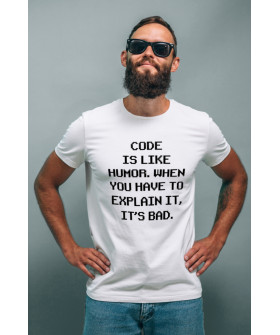 Футболка Ctrl+ мужская белая "Code is like humor..."