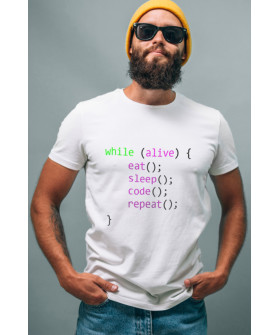 Футболка белая мужская Ctrl+ "while (alive)"