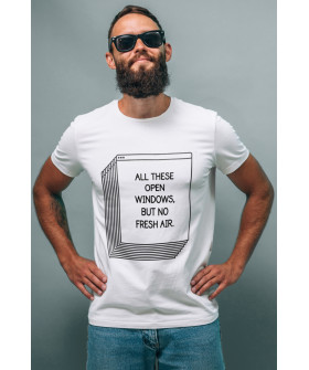 Футболка біла чоловіча Ctrl+ "All these open windows, but no fresh air"