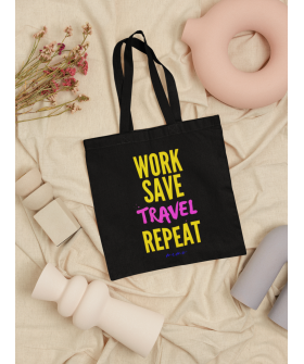 Эко-сумка шопер MEMO черная "Work save. Travel repeat" 